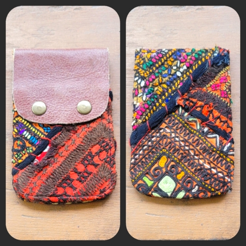 🍳🧠 Free People Boho Embroidered Repurposed vtg banjara hippie Wallet card case